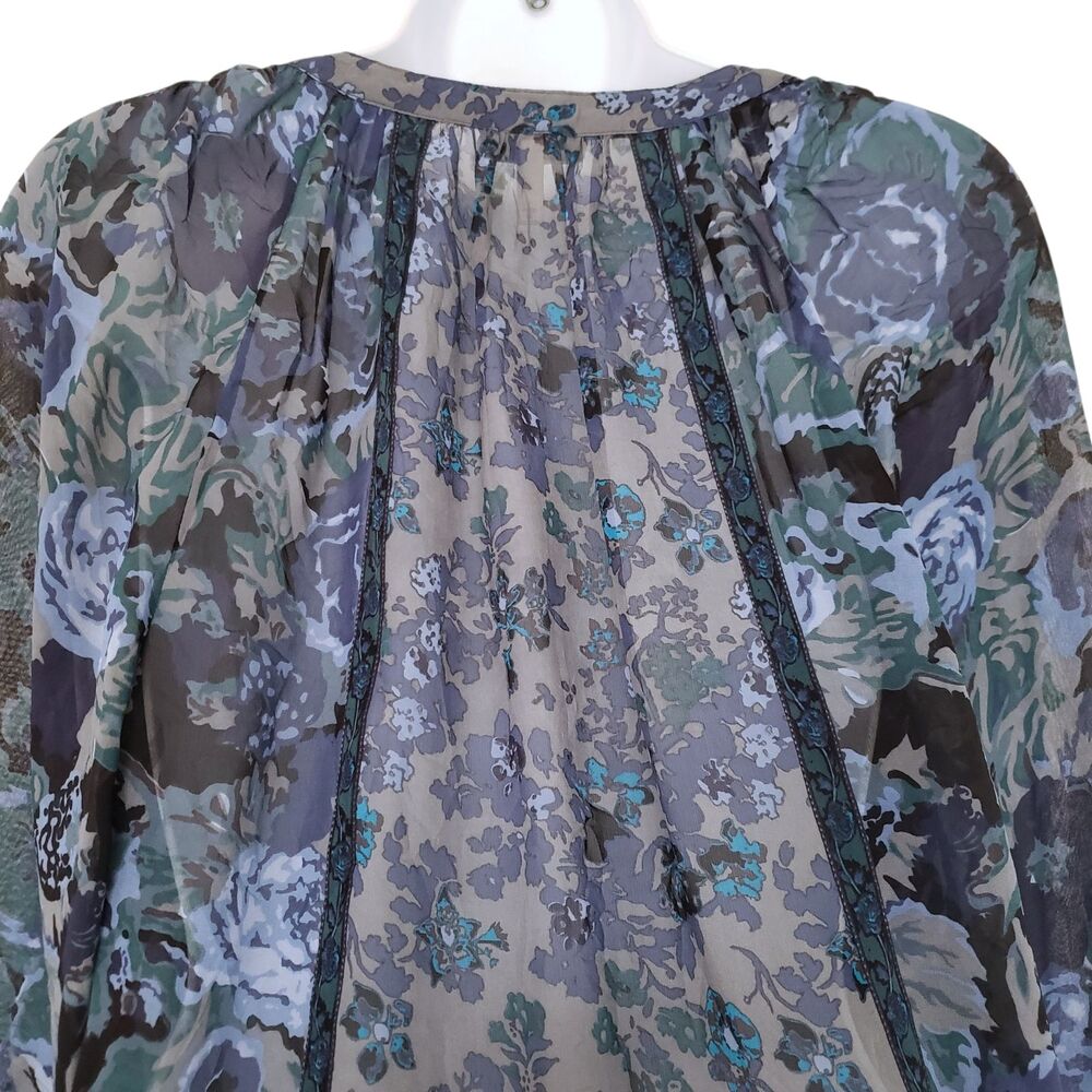 Joie Anthropologie Silk Top Womens M Floral Georgette Sheer V-Neck 3/4 Sleeve - Picture 6 of 10